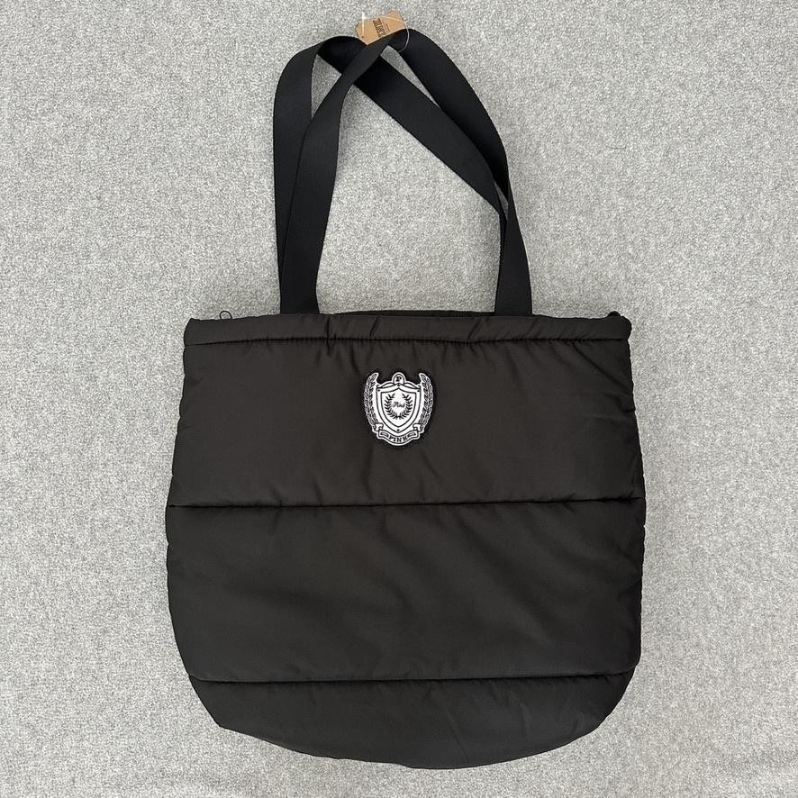 Victorias Secret Pink Tote Bag Womens One Size Black Quilted Puffer Zip Top New